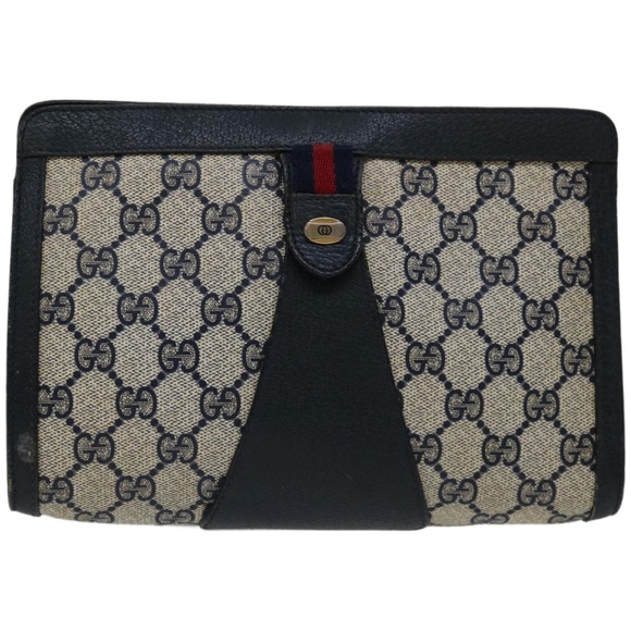 GUCCI GG Supreme Sherry Line Clutch Bag PVC Navy Red 89 01 032 Auth 66429 - Picture 13 of 16